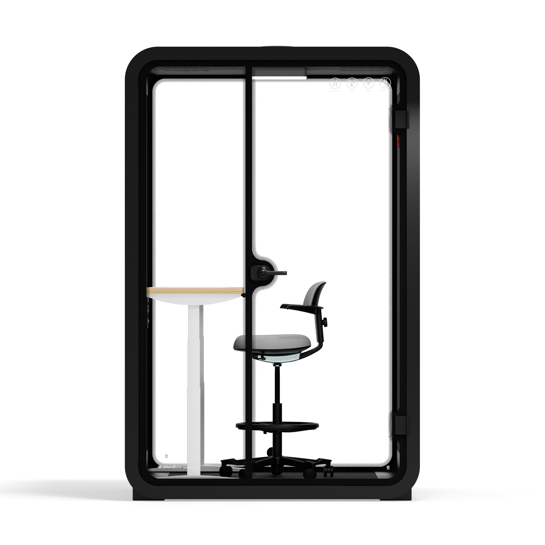 Quell - Office Pod - 2 PersonBlack / Dark Gray / Electric Adjustable Work Station + Stool