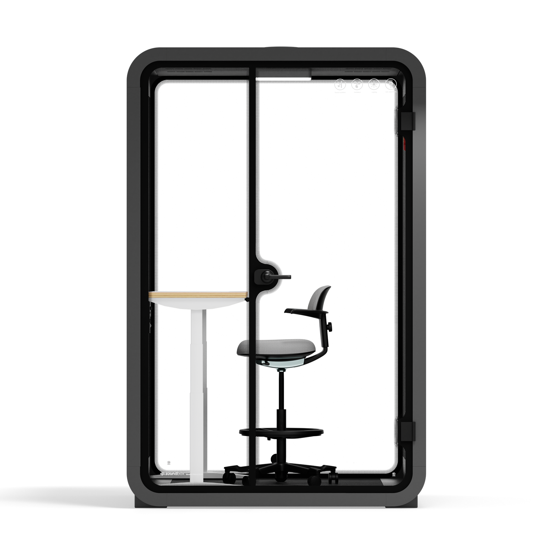 Quell - Office Pod - 2 PersonWooden / Dark Gray / Electric Adjustable Work Station + Stool
