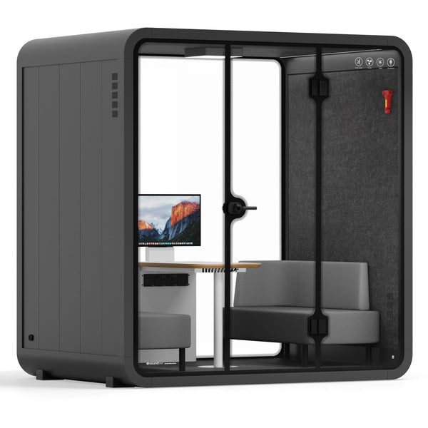 Quell - Meeting Booth - 4 Person acoustic sound pod Sound Booth Store Black Dark Grey Delux