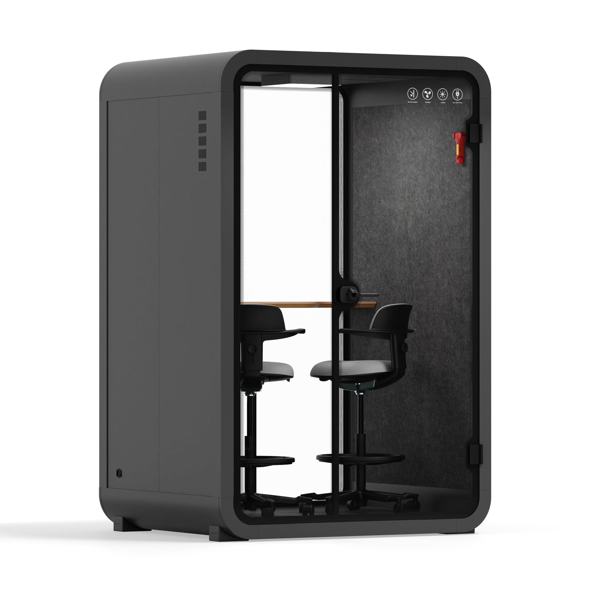 Office Phone Booth Quell - 2 PersonWhite / Dark Gray / Meeting Room + Table + Corner Stool