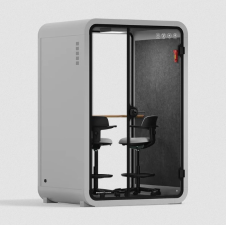 Office Phone Booth Quell - 2 PersonWhite / Dark Gray / Meeting Room + Table + Corner Stool