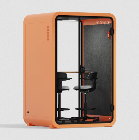 Office Phone Booth Quell - 2 PersonWhite / Dark Gray / Meeting Room + Table + Corner Stool