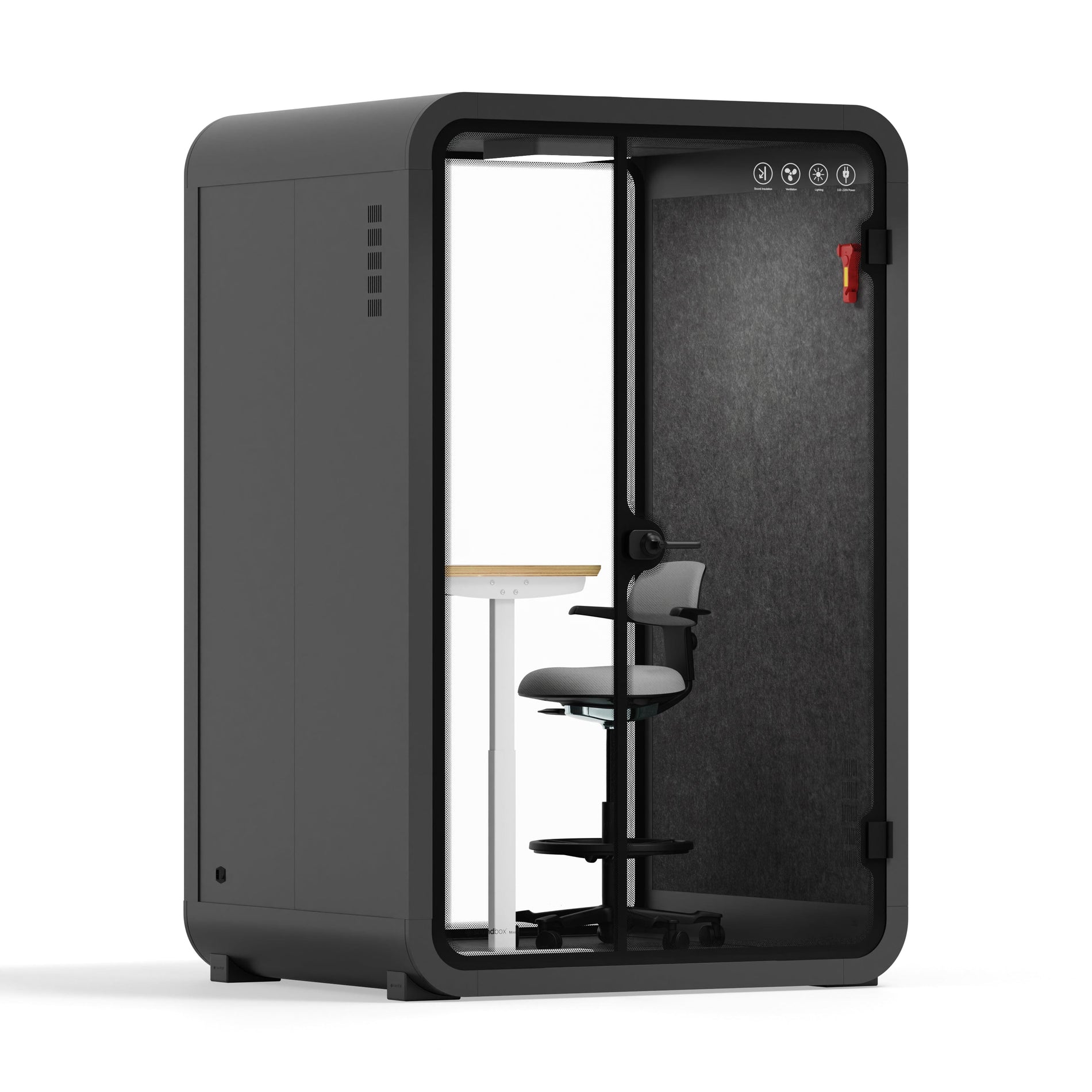 Office Phone Booth Quell - 2 PersonWhite / Dark Gray / Meeting Room + Table + Corner Stool