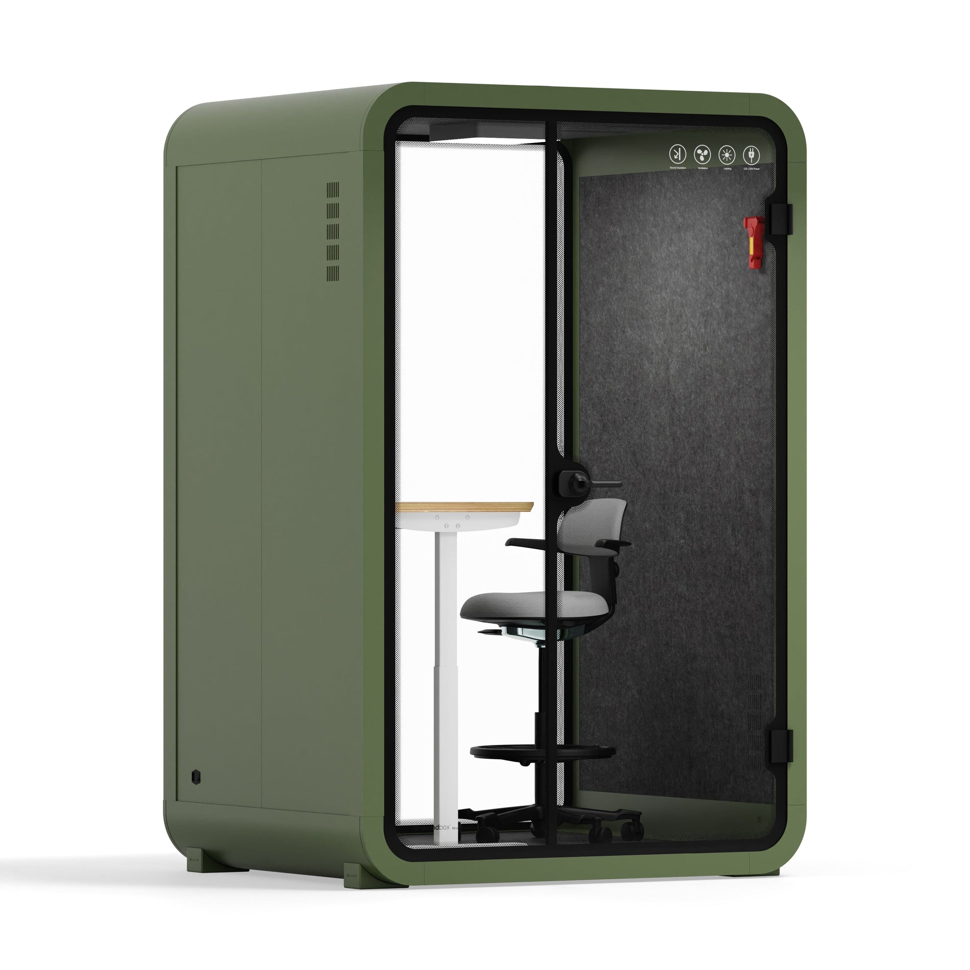 Office Phone Booth Quell - 2 PersonWhite / Dark Gray / Meeting Room + Table + Corner Stool