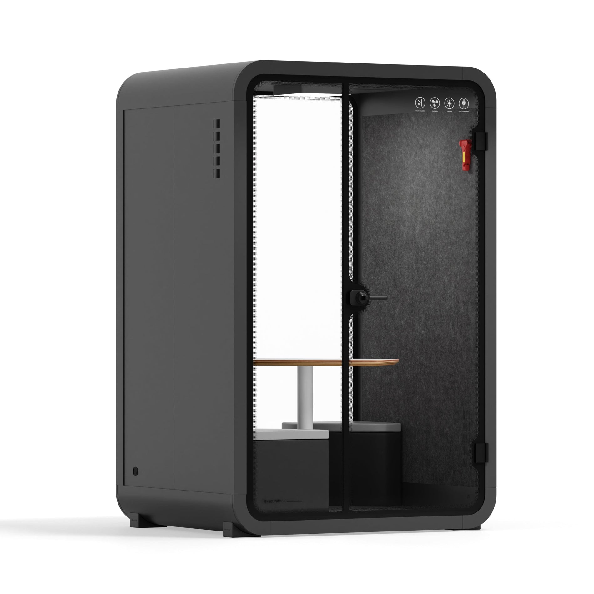 Office Phone Booth Quell - 2 PersonWhite / Dark Gray / Meeting Room + Table + Corner Stool