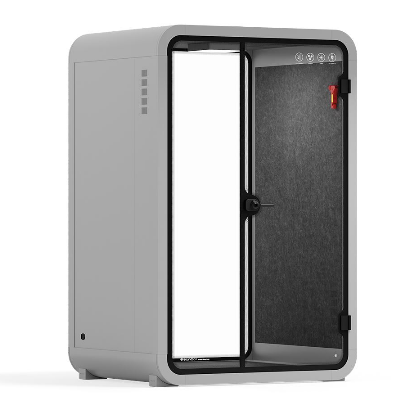 Office Phone Booth Quell - 2 PersonWhite / Dark Gray / Meeting Room + Table + Corner Stool