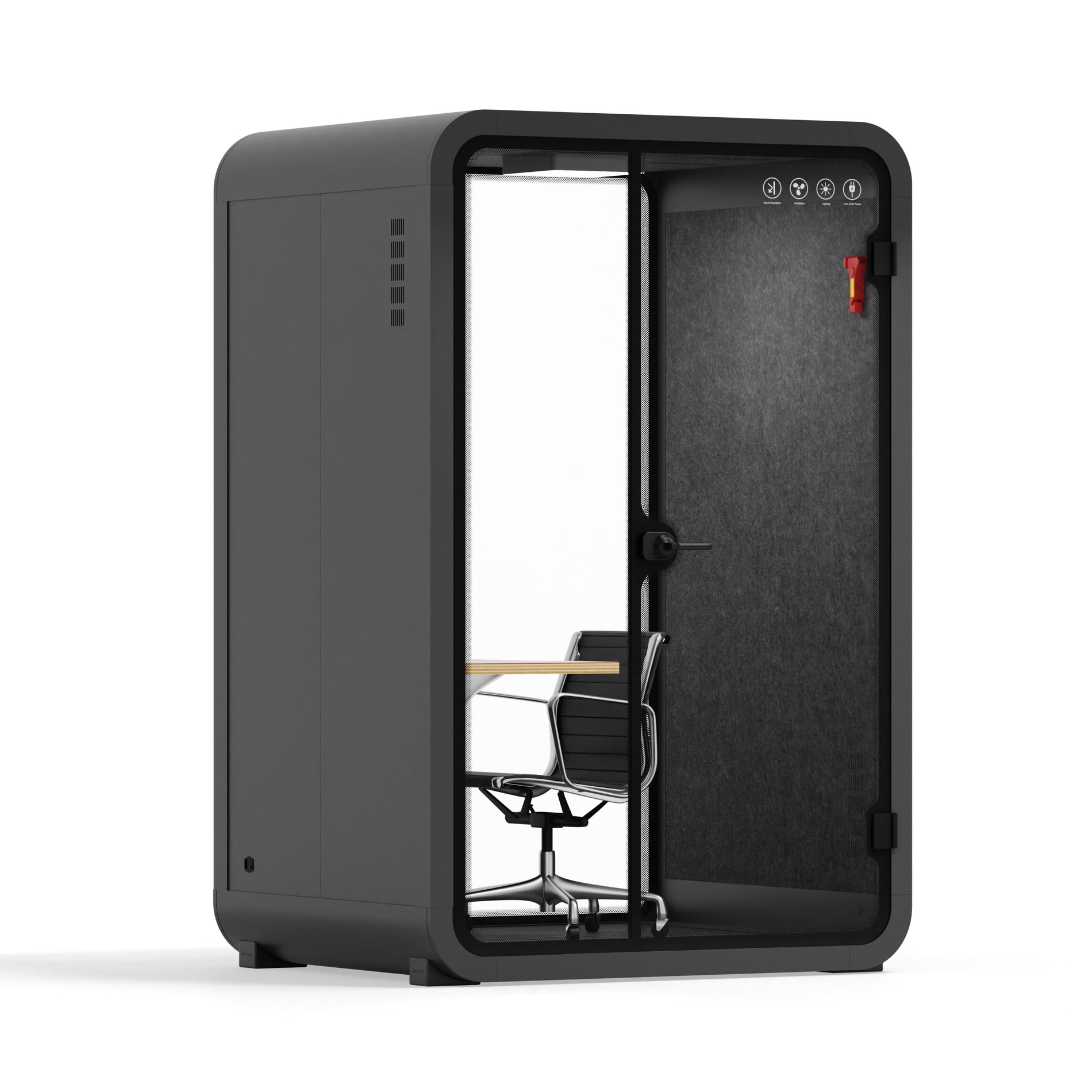 Office Phone Booth Quell - 2 PersonWhite / Dark Gray / Meeting Room + Table + Corner Stool