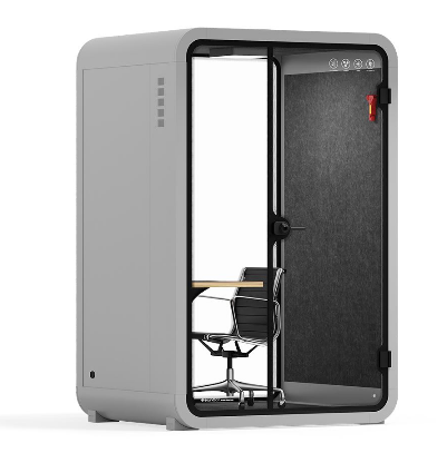 Office Phone Booth Quell - 2 PersonWhite / Dark Gray / Meeting Room + Table + Corner Stool