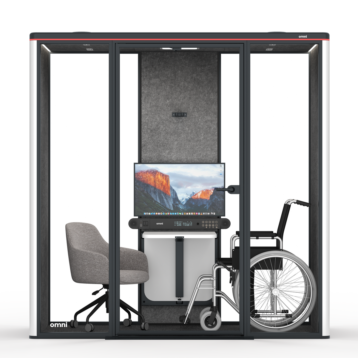 Accessibility BoothPowder Coated / Pet Board Dark Grey / Adjustable Table Only | +1 Office Chair