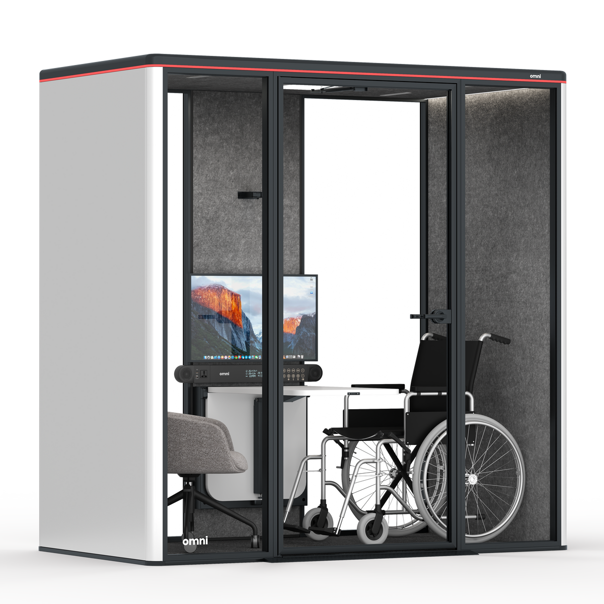 Accessibility BoothPowder Coated / Pet Board Dark Grey / Adjustable Table Only | +1 Office Chair