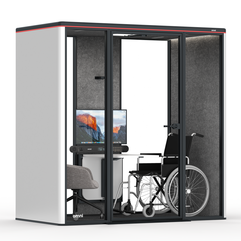 Accessibility BoothPowder Coated / Pet Board Dark Grey / Adjustable Table Only | +1 Office Chair