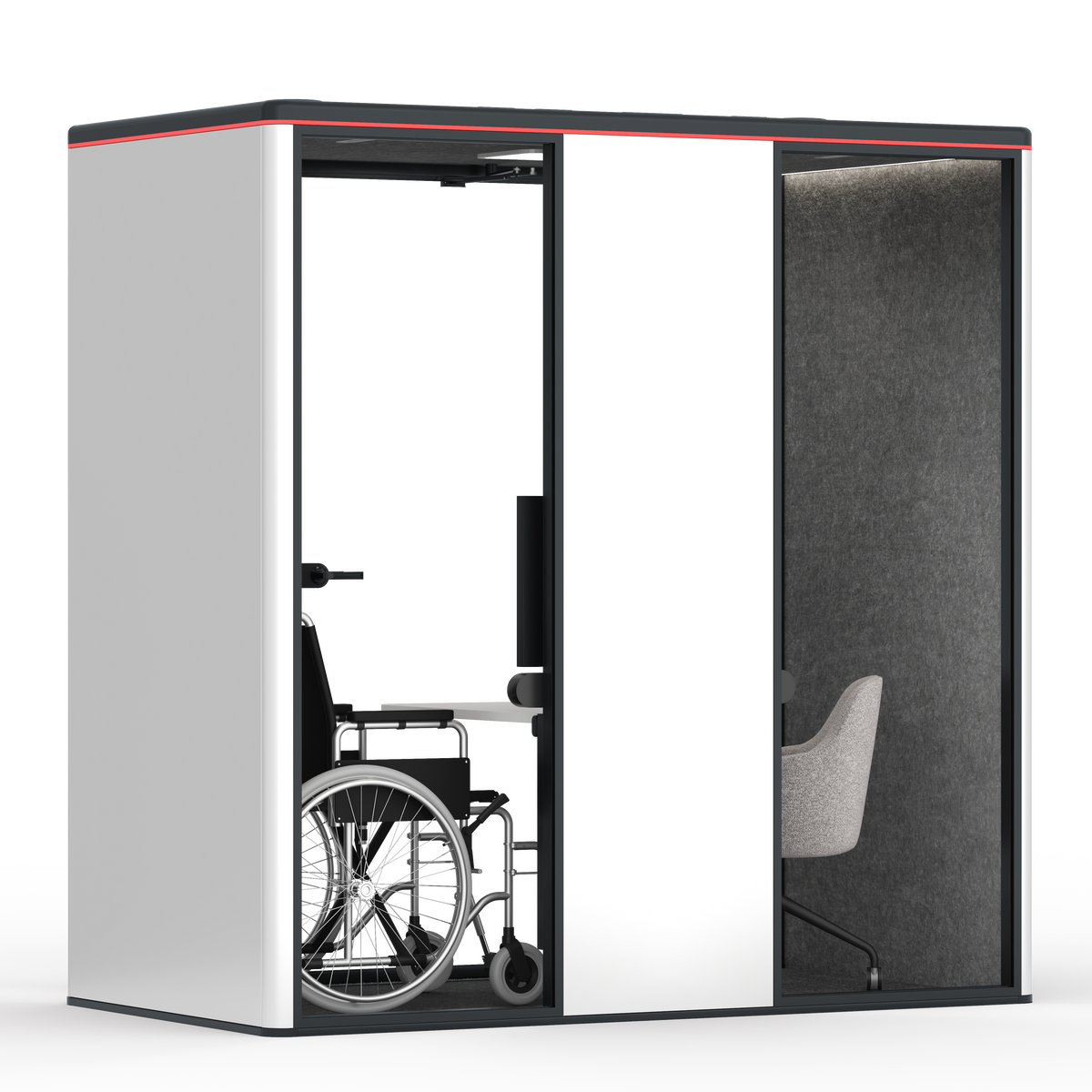 Accessibility BoothPowder Coated / Pet Board Dark Grey / Adjustable Table Only | +1 Office Chair