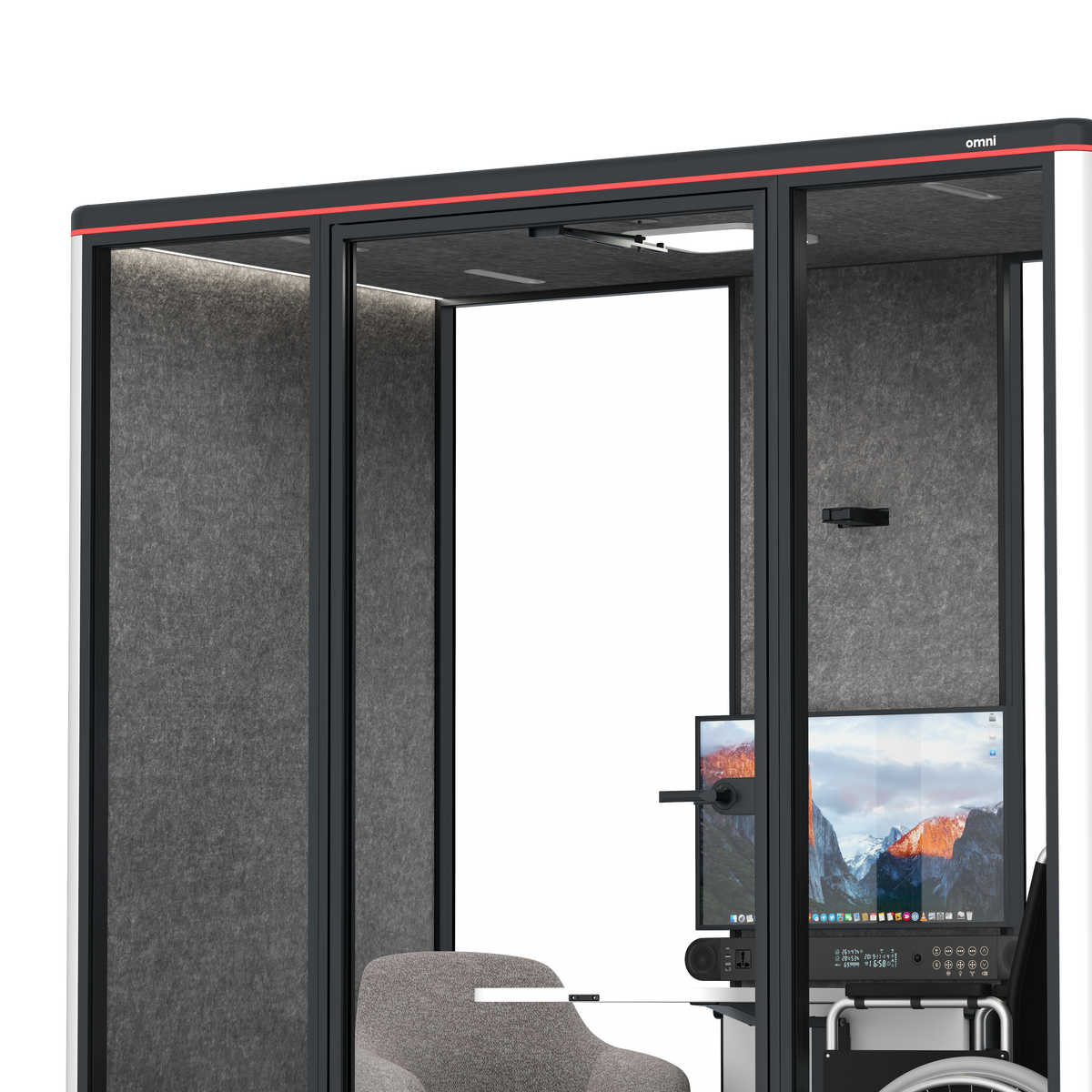 Accessibility BoothPowder Coated / Pet Board Dark Grey / Adjustable Table Only | +1 Office Chair