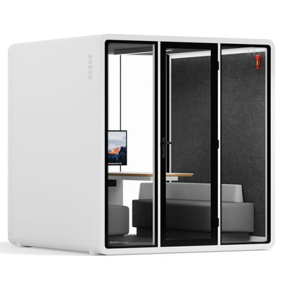 Quell - Coworker - 6 Person Meeting Booth acoustic sound pod Sound Booth Store White Dark Grey Furniture Set 1